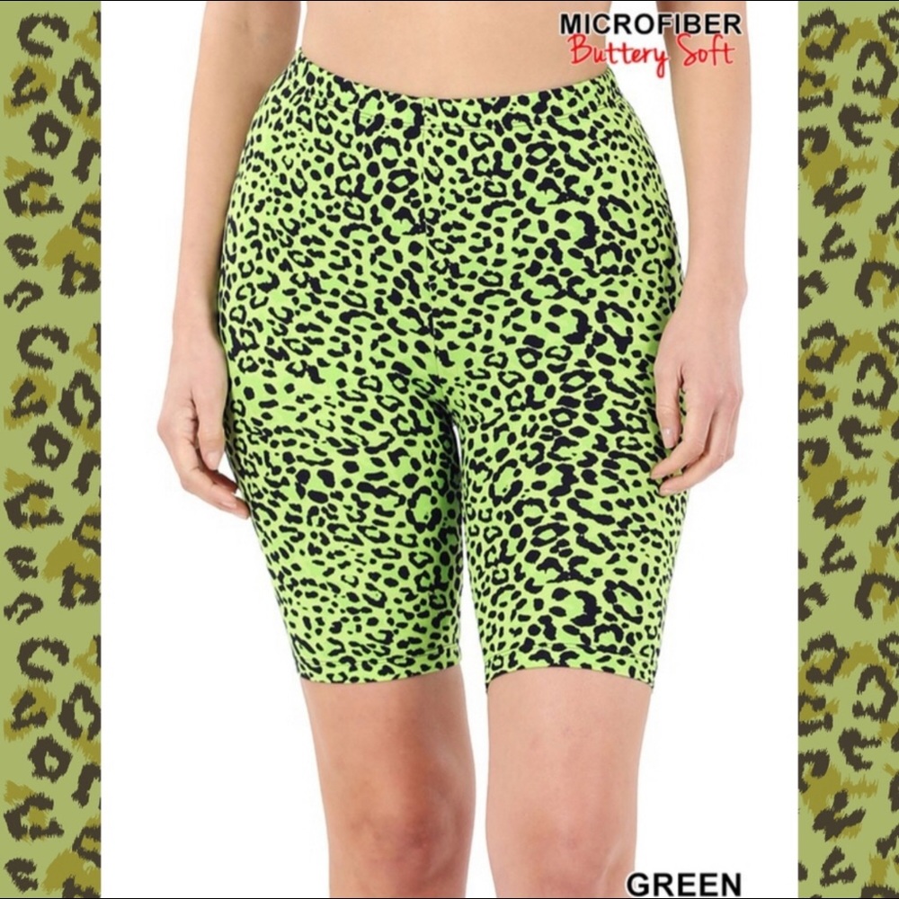 Green Leopard Print Biker Short - Picture 1 of 1